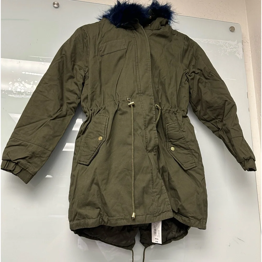A.n.a Womens Anorak Faux Fur Detachable Hooded Jacket in Olive New With Tags